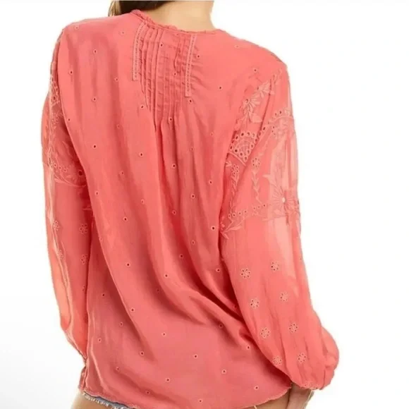 Johnny Was Womens Pink Floral Oversized Embroidered Long Sleeve Top Size Small - Picture 8 of 8